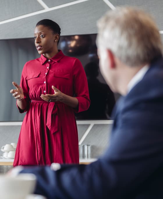 A woman presenting