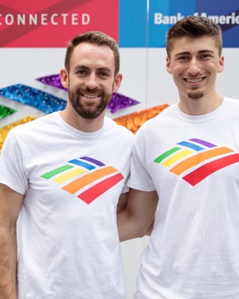 Two men smiling at Bank of America Pride event