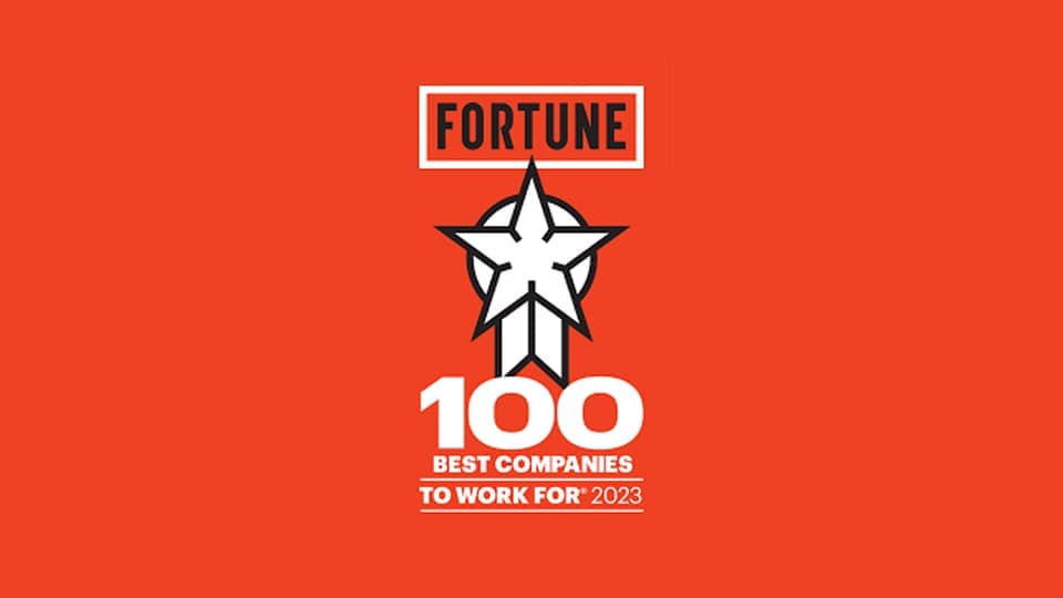 Orange and white logo for Fortune award