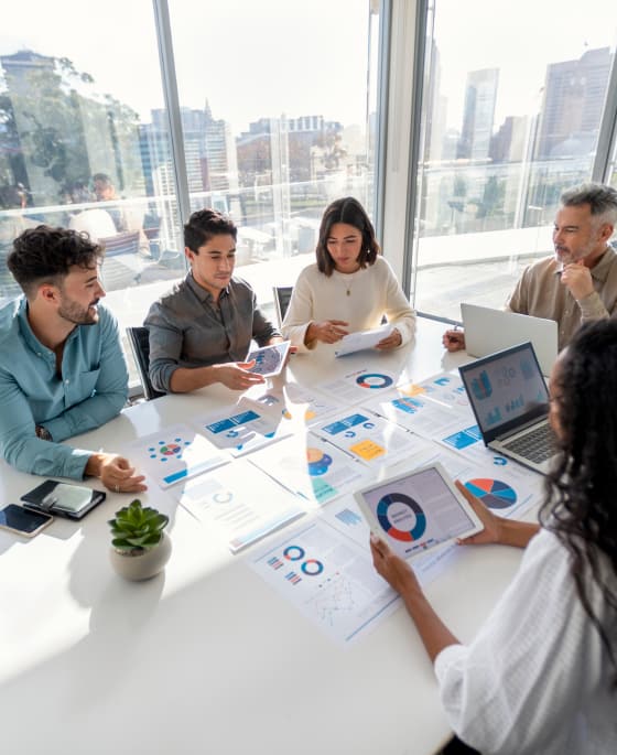A group having a business meeting